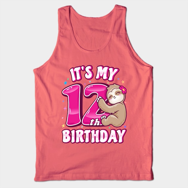 It's My 12th Birthday Girls Sloth Tank Top by PnJ